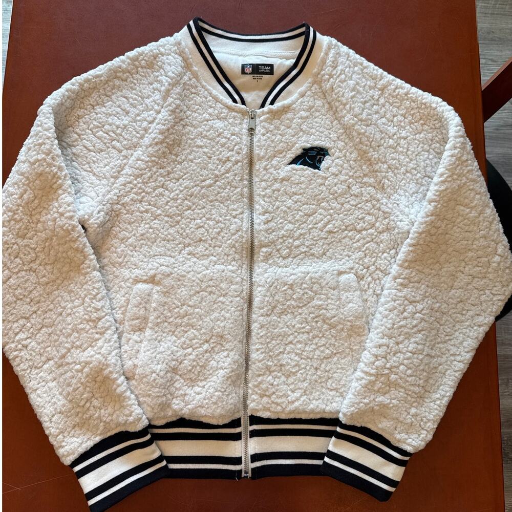 Carolina Panthers New Era Sherpa Bomber Jacket Cream Womens Small - Picture 3 of 8